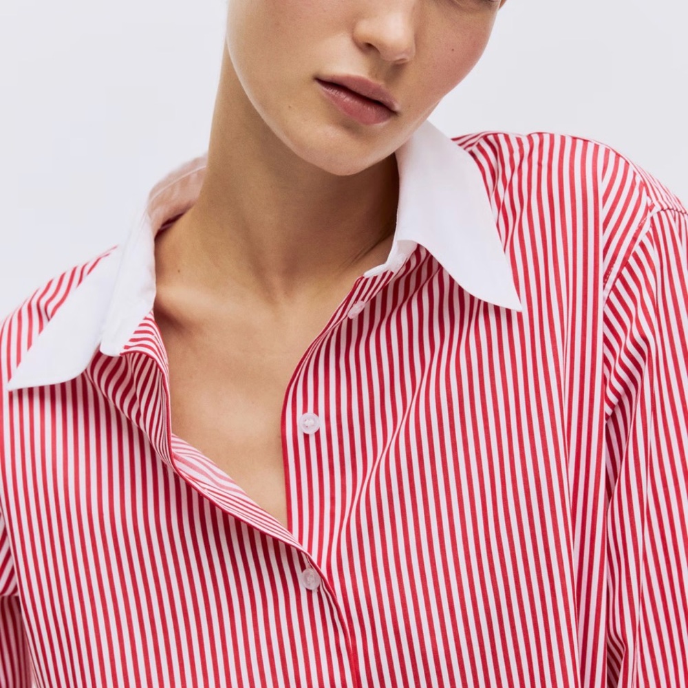 New York & Company Red and White Striped Button-Down Shirt